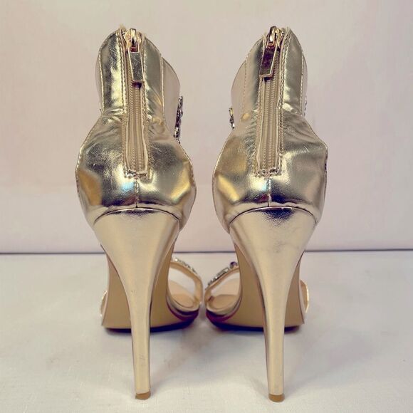 Elegant Gold Rhinestone Embellished Women's Heels Size 37 EUC - Picture 4 of 7
